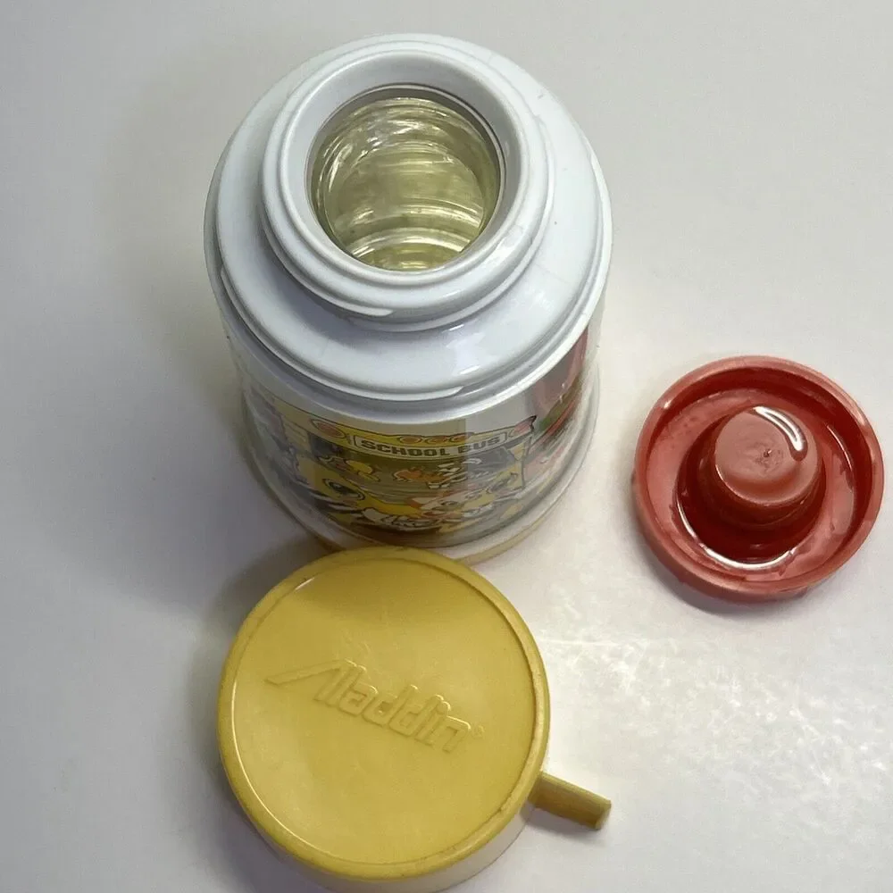 VTG Disney Mickey School Bus Yellow Thermos By Aladdin, Bottle, Lid/Cup  Stopper - Picture 9 of 9